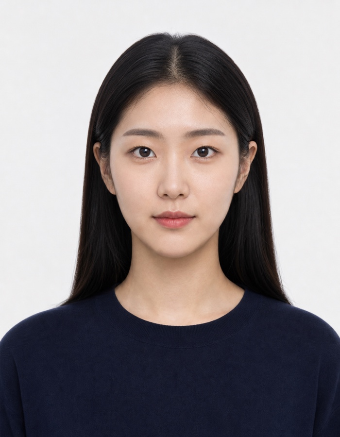 여권사진 촬영 구도를 보여주는 실사 예시